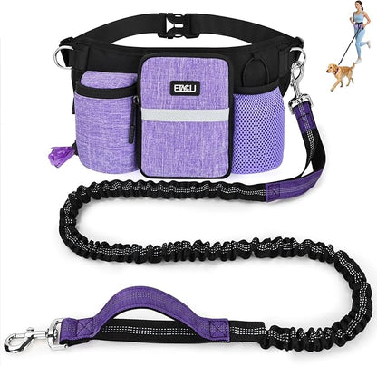 ETACCU Heavy Duty Hands Free Dog Leash with Zipper Pouch Waist Belt for Large Medium Dogs for Running, Walking, Jogging and Hiking, Dual Padded Handles and Durable Bungee (1 Dog Purple)