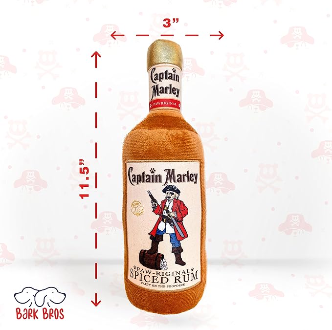 Bark Bros - Liquor Bottle Dog Toy - Plush Squeaky Dog Toys Funny Drink Parody - Alcohol Dog Toy - Dog Birthday Toy - Cute Dog Toys - Puppy Gifts - Puppy Stuff - Dog Stuff (Large, Captain Marley)