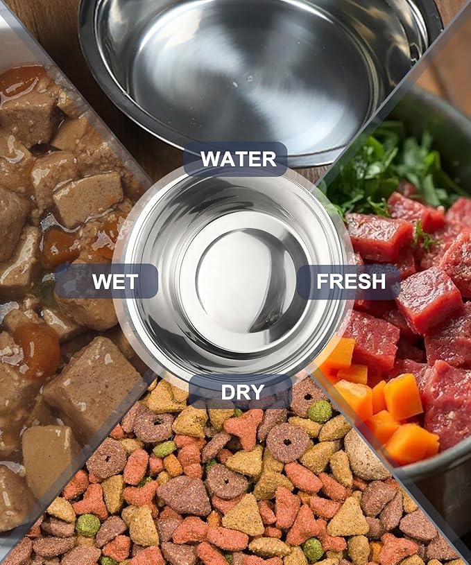 3 Pack Stainless Steel Dog Bowls, Thickened Large Capacity Pet Food & Water Dishes for Small Medium Large Dogs, Dishwasher Safe (8.6 Inch)