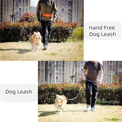 FJ Four Joys Hands Free Dog Leash with Zipper Pouch, Waist Leash for Dog Walking with Shock Absorbing Bungee for Walking, Jogging and Running (Orange)