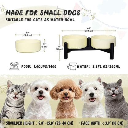 Elevated Ceramic Dog Bowl Set - Cute Double Dishes with Stainless Steel Stand – Raised Feeding Bowls for Cats and Small Dogs - Food & Water Set - 5" / 1.4 Cups (140 g / 260 ml) - Yellow