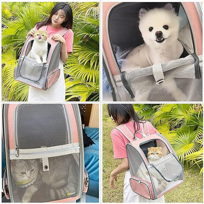 Texsens Innovative Traveler Bubble Backpack Pet Carriers for Cats and Dogs (Expandable-Pink)