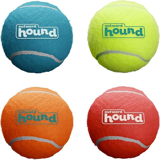 Outward Hound Squeaker Ballz – Squeaky Tennis Balls for Dogs Under 50 lbs, Interactive Dog Toy for Fetch & Training, Medium (2.5"), 4‑Pack