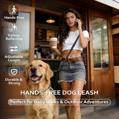 Hands Free Dog Leash,Galaxy Reflective Crossbody Leash, 6–9.5 ft Adjustable Heavy Duty Waist Belt for Medium and Large Dogs Walking,Running,Jogging,Training,Night Walking （290cm, Black