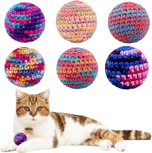 Woolen Yarn Cats Ball Toy with Bell Inside, 6Pcs Colorfull Hand-Knitted Indoor Cat Toys Jingle Bell Balls, Kitten Interactive Toys for Hunting/Kicking/Chasing