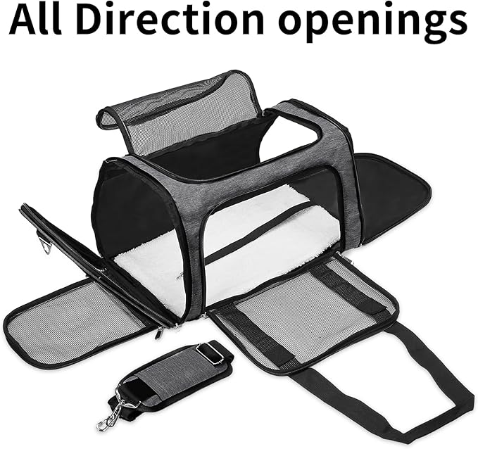 Soft-Sided Cat/Dog/Pet Carrier, Collapsible Pets Travel Carriers for Big Cats/Small Dogs with Shoulder Strap & Removable Mat, Mesh Puppy Carry Bag, Up to 16 Lbs, TSA Airline Approved(Dark Grey)