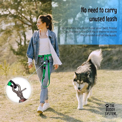The Buddy System Hands Free Dog Leash, Adjustable Leash for Running, Jogging, Training and Service Dogs, Great for Small, Medium and Large Dogs, Made in USA (Green, X-Large Belt (33"- 60" Waist))