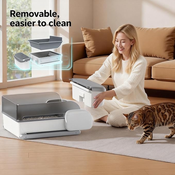 Automatic Litter Box Self Cleaning Odor Control for Cats 3LB to 50LB Large Capacity APP Control Safety Sensor Multi-Cat Use，Accessible Electric，Low-Entry Electric Litter Box