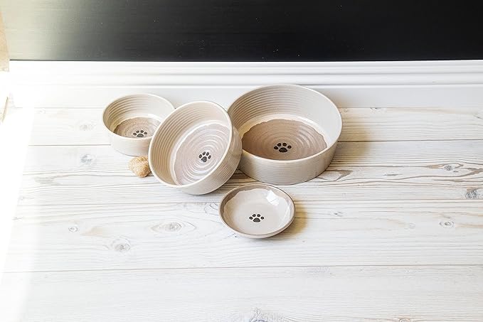 Abode Homewares Farmhouse Rustic Paw 4 Cup Durable Merge Pet Bowls for Medium Dogs, Non-Skid, Shatter-Resistant, Dishwasher-Safe Food and Water Bowl Set - Brown - Set of 2