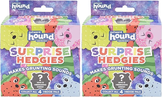 Outward Hound Surprise Hedgies Dog Toy - UNbox and Delight, Collect All 3 Grunting Hedgehog Dog Toys (Pack of 2)
