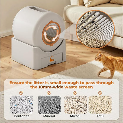 Self Cleaning Litter Box, Large Capacity Automatic Litter Box for Multiple Cats, Auto-Empty Cat Pan with App Control, Auto Sensors for Safety Protection, Enhanced Whisper-Quiet Design, White