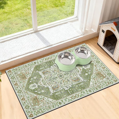 famibay Dog Food Mat, Absorbent Cat Dog Mats for Food and Water, No Stains Quick Dry Pet Cat Bowl Mats with Non Slip Backing, Boho Pet Feeding Mat for Floor Waterproof 16"x24"