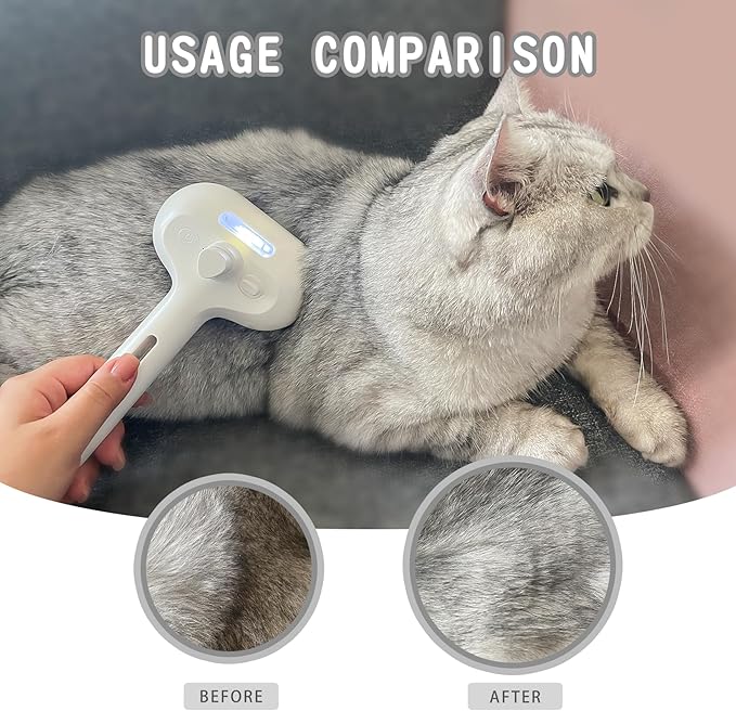 Susu & Wuwu Spray Cat Brush for Shedding - Water Brush for Cats and Dogs - Pet Hair Removal Comb with Water Tank and Release Button - White