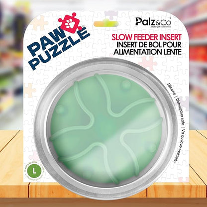 Palz&Co Paw Puzzles Slow Feeder Dog Bowl Insert - 5.5" Round Silicone Insert for Large Pet Bowls, Green - Promotes Healthier Eating & Mental Stimulation, Dishwasher & Freezer Safe