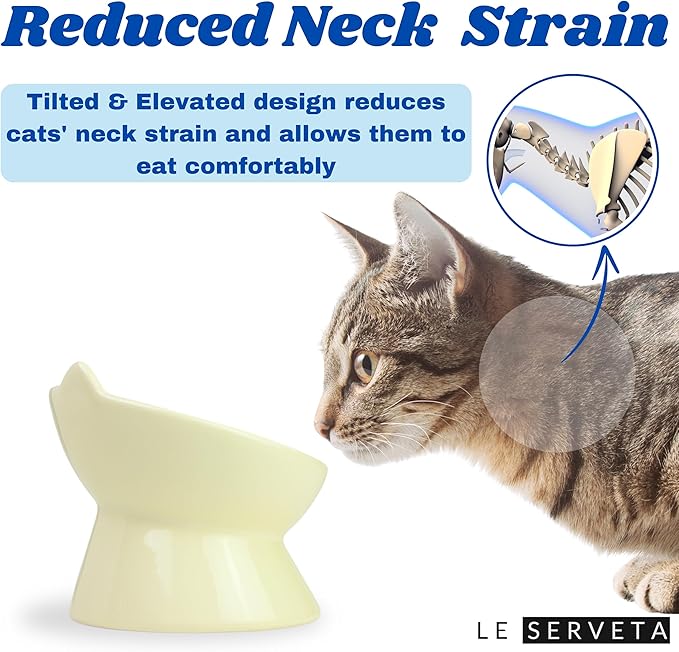 Macarons Series Ceramic Slow Feeder Cat Bowl, Raised Puzzle Feeder, Anti Vomiting Cat Slow Feeding, Elevated Food Bowl, Whisker Friendly Pet Bowl with Cute Ear Design (Yellow)