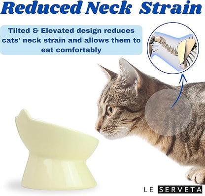 Macarons Series Ceramic Slow Feeder Cat Bowl, Raised Puzzle Feeder, Anti Vomiting Cat Slow Feeding, Elevated Food Bowl, Whisker Friendly Pet Bowl with Cute Ear Design (Yellow)