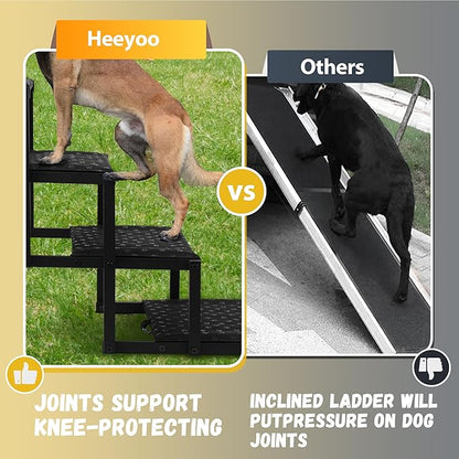 Extra Wide Dog Stairs for Car - Foldable Dog Ramps for Large Dogs with Non Slip Surface, Portable Dog Steps for Cars and SUV, Truck, Support Up to 250 Lbs