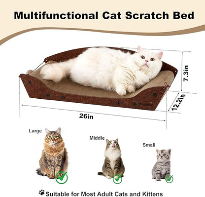 26'' Cardboard Cat Scratcher Bed - Large Scratcher Couch for Indoor Cats, Orthopedic Scratching Board, Lounger Scratching Couch with Bells