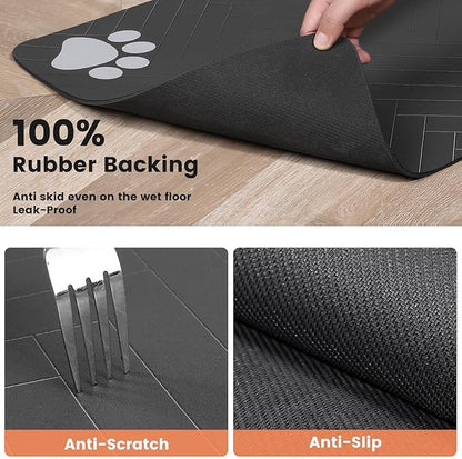 Pet Feeding Mat-Absorbent Pet Placemat for Food and Water Bowl, with Waterproof Rubber Backing, Quick Dry Water Dispenser Mat for Dog and Cat (20"x12", Navy Blue)