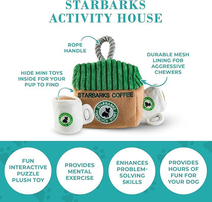 Haute Diggity Dog Starbarks Activity House, Plush Designer Dog Toys with Interactive Squeaker, Stimulating Pet Enrichment, Machine-Washable & Safe Materials for All Breeds, One Size