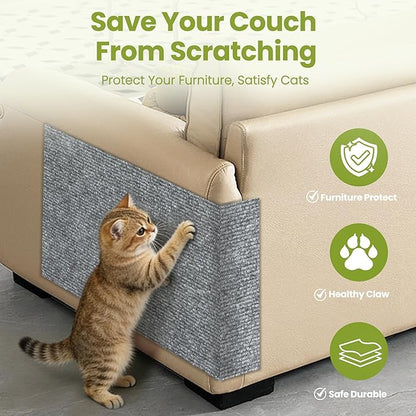 Cat Scratch Couch Furniture Protector, 78.7" x 15.8" Cat Scratcher Pad Deterrent from Cats Claws Scratching, DIY Sisal Carpet Cat Proof Couch Cover Replacement for Indoor Sofa, Wall, Door, Light Grey
