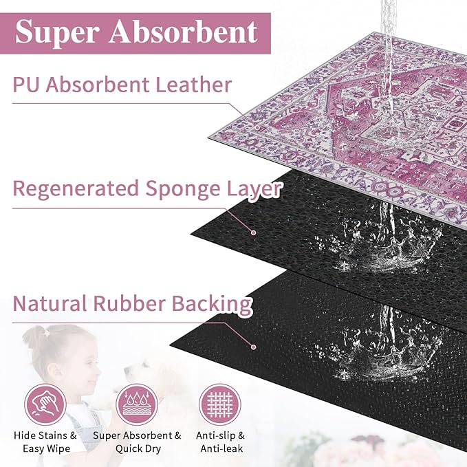 famibay Dog Food Mat, Absorbent Cat Dog Mats for Food and Water, No Stains Quick Dry Pet Cat Bowl Mats with Non Slip Backing, Boho Pet Feeding Mat for Floor Waterproof 16"x24"