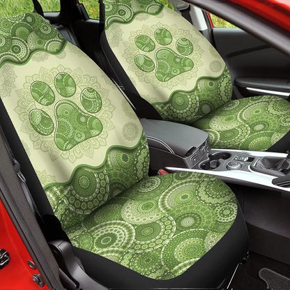 2pcs Waterproof Durable Car Seat Cover, Green Boho Dog Paw Mandala Printed Auto Front Seats Protector for Men Women Fit SUV Truck Sedans