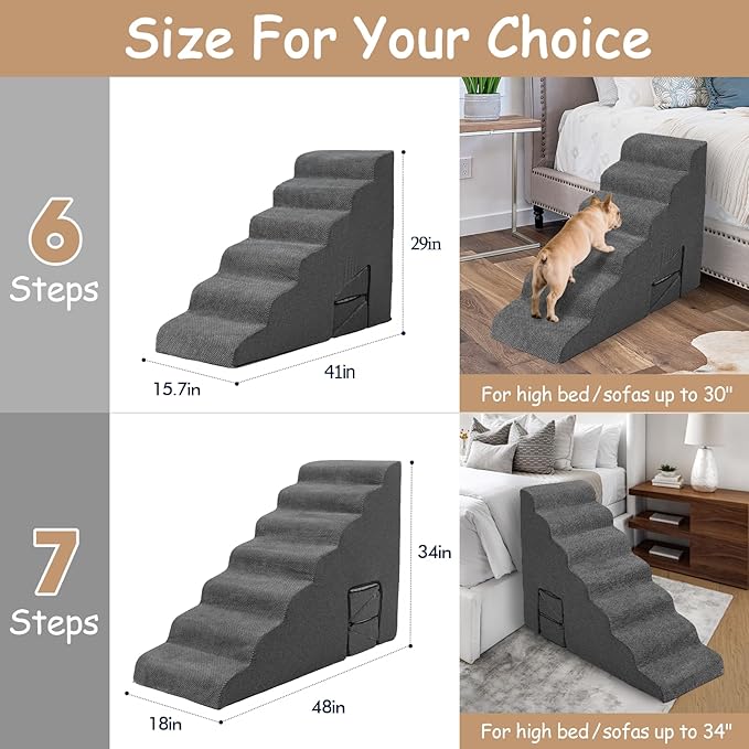 Stairs for Dogs to Get on Bed, Dog Stairs for High Bed 26-30 inches High Tall, 6 Step Dog Steps for Bed, Non-Slip Pet Ramp for Small Dogs