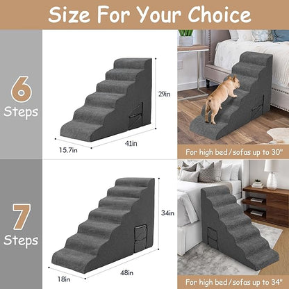 Stairs for Dogs to Get on Bed, Dog Stairs for High Bed 26-30 inches High Tall, 6 Step Dog Steps for Bed, Non-Slip Pet Ramp for Small Dogs