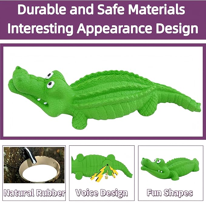 Squeaky Dog Toys for Aggressive Chewers, Dog Chew Toys for Medium and Large Dogs,Tough Alligator Natural Rubber Dog Teething Chew Toy