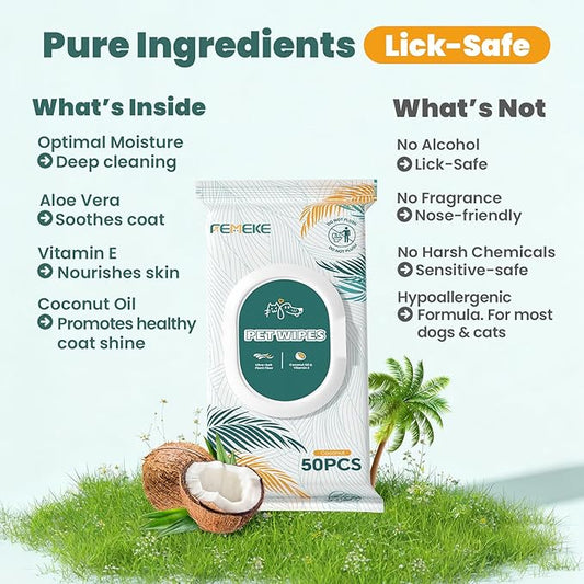400 Count Dog Wipes & Cat Wipes (8x50 Packs) | Hypoallergenic, pH Balanced for Paws, Body, Face & Grooming |All-Natural Plant Fiber Wipes with Aloe, Coconut Oil & Vitamin E |Pearl Texture
