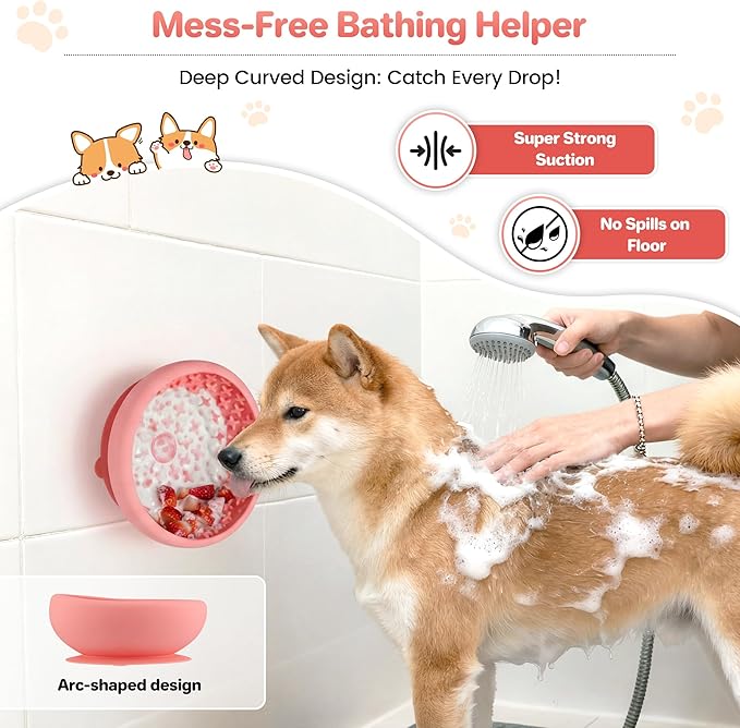 Dog Lick Bowl Slow Feeder with Slanted Anti-Spill Design, Extra-Thick Bite-Resistant Rim, Strong Suction Base, Freezer Safe for Frozen Treats — A Cleaner Alternative to Lick Mats for Dogs (Coral)