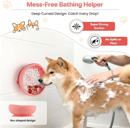 Dog Lick Bowl Slow Feeder with Slanted Anti-Spill Design, Extra-Thick Bite-Resistant Rim, Strong Suction Base, Freezer Safe for Frozen Treats — A Cleaner Alternative to Lick Mats for Dogs (Coral)