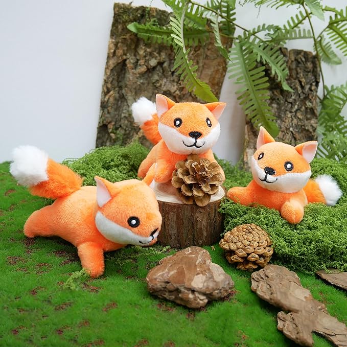 Fox Plush Dog Toy Squeaky Toy, Interactive Hide and Seek Replacement Dog Toys for Small & Medium Dogs (3Pcs Squeaky Fox)