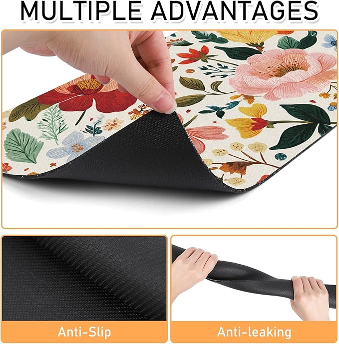 Pet Dog Cat Food Mat - Hamdwerk Absorbent Dog Bowl Mats for Food and Water, Anti Slip Cat Bowl Feeding Placemat for Floors, Quick Dry Diatomite Pet Dish Matts Supplies, Floral Style, 17 * 30in