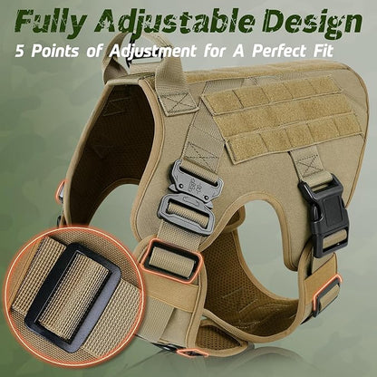 rabbitgoo Tactical Dog Harness Medium Sized, Heavy Duty Pet Harness with Handle, No-Pull Service Vest Medium Breed, Adjustable Military Dog Vest for Training Hunting Walking, Brown, M