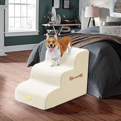 Gimars 30D High-Density Foam & Extra-Wide, Stable 3-Step Dog Stairs, 40cm High Pet Stairs with Washable Cover & Non-Slip Base, Portable Ramp for Small Dogs to Sofa, Bed, Couch, Car