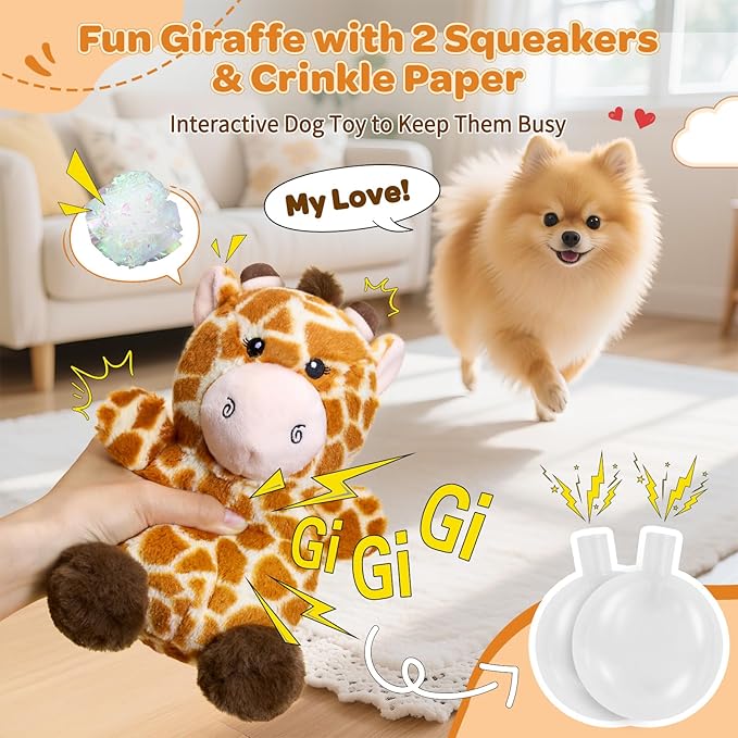 Dog Toy for Small & Medium Puppies – Squeaky Plush Giraffe with Crinkle, Cute Stuffed Puppy Toy for Boy & Girl Dogs, Birthday Gift to Keep Them Busy and Relieve Boredom