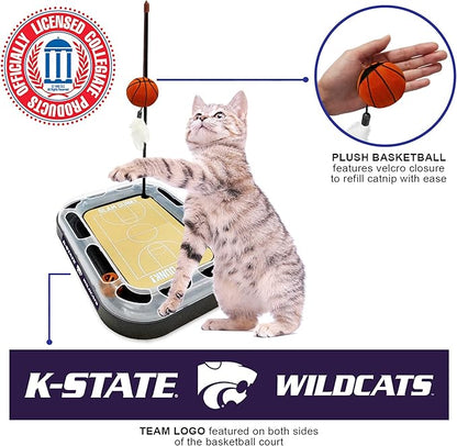 NCAA KANSAS STATE Wildcats 6-in-1 Scratcher and Wand - Basketball Court Cardboard Cat Scratcher with Catnip Plush Ball and Bell