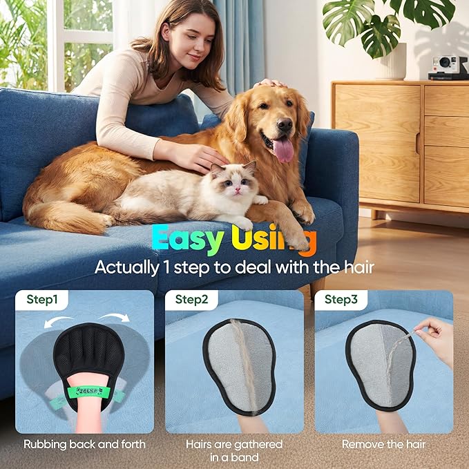Upgraded Pet Hair Removal Glove for Dogs & Cats, Electrostatic Five-Finger Hair Remover for Furniture, Couch, Carpet, Clothing& Car Seat, 2Pcs Reusable Magic Brush Pet Hair Remover Tool (Black)