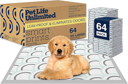 Pet Life Unlimited Smart Prints XXL Puppy Pads for Dogs, Potty Training Pee Pads, 64 Count, 30" x 36", Leak-Proof, Super Absorbent, Quick-Dry, Patterned Pads with Odor Control, Made in USA