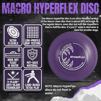 Hyperflite Macro Hyperflex Dog Disc 5" (38g) | Ultimate High Flying Disc for Dogs | Official Skyhoundz Competition Disc for Training, Fetch & Pool Games | Durable | Anti-Glare - Purple