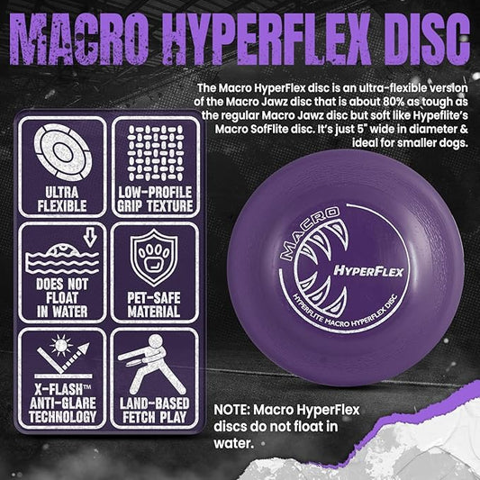 Hyperflite Macro Hyperflex Dog Disc 5" (38g) | Ultimate High Flying Disc for Dogs | Official Skyhoundz Competition Disc for Training, Fetch & Pool Games | Durable | Anti-Glare - Purple