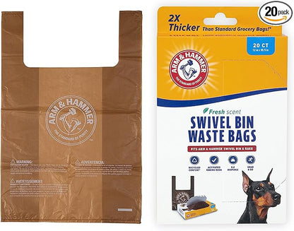 Arm & Hammer Heavy Duty Pet Waste Bags for Swivel Bin & Rake Dog Pooper Scooper, 20 Count Refill Bags (Packaging May Vary)