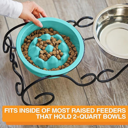 The Niner Slow Feed Bowl - Raised Peaks Slow Down Pets Eating - Fits Elevated Feeders Including Neater Feeder Large Sizes - Gentle on Teeth and Gums - Holds up to 2 Cups (Aquamarine)