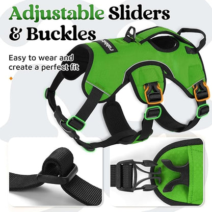 rabbitgoo Escape Proof Dog Harness, Soft Padded Full Body Pet Harness, Reflective Adjustable No Pull Vest with Lift Handle and Lesh Clip for Large Dogs Walking Hiking Training, XL, Green