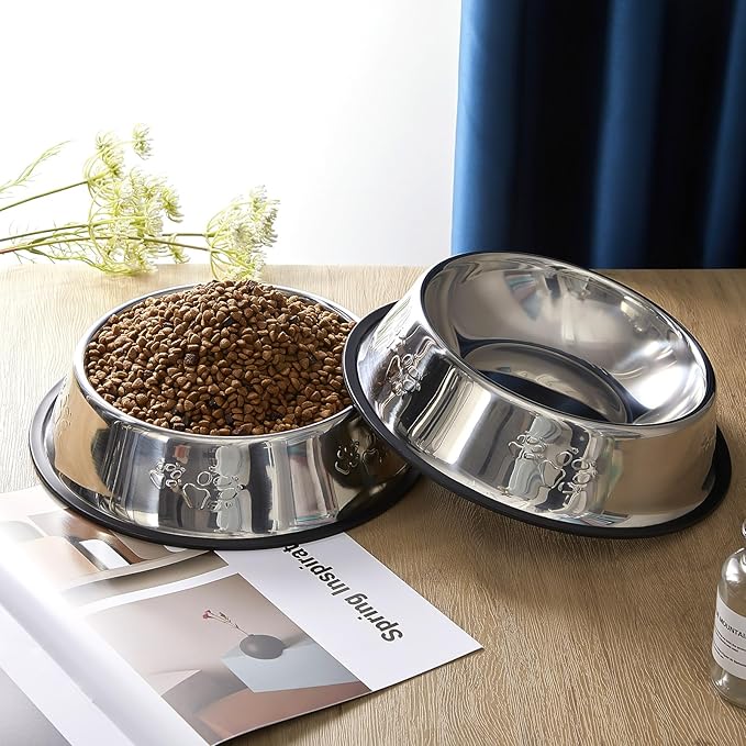 Tanlade 8 Pack Stainless Steel Dog Bowls Metal with Rubber Base Non-Slip Pets Puppy Cats Feeding Food and Water Bowls Dishwasher-Safe for Indoor Small Medium Large Dogs Cats Kitten Rabbit(30 oz)