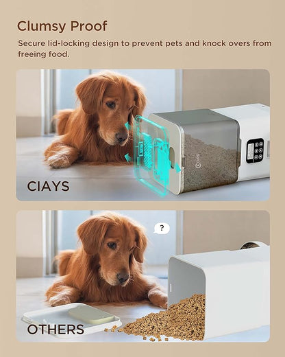 Ciays Automatic Cat Feeder, 5.6L, Control 4 Meals Per Day, Pet Dry Food Dispenser, Dual Power Supply & Voice Recorder, White