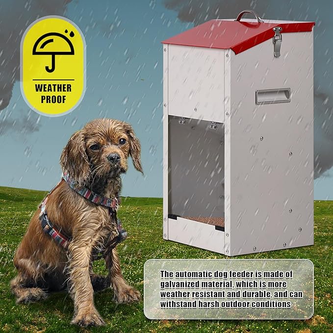 Galvanized Automatic Dog Feeder Large Breed Dog Food Dispenser for Large Dogs, 25lbs Outdoor Pets Feeder Gravity Food Feeder