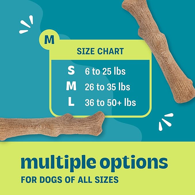 Pupstages Dogwood Dog Chew Toy – Real-Wood Blend, Natural Flavor & Texture, Moderate Chewers, Medium, 7.4"